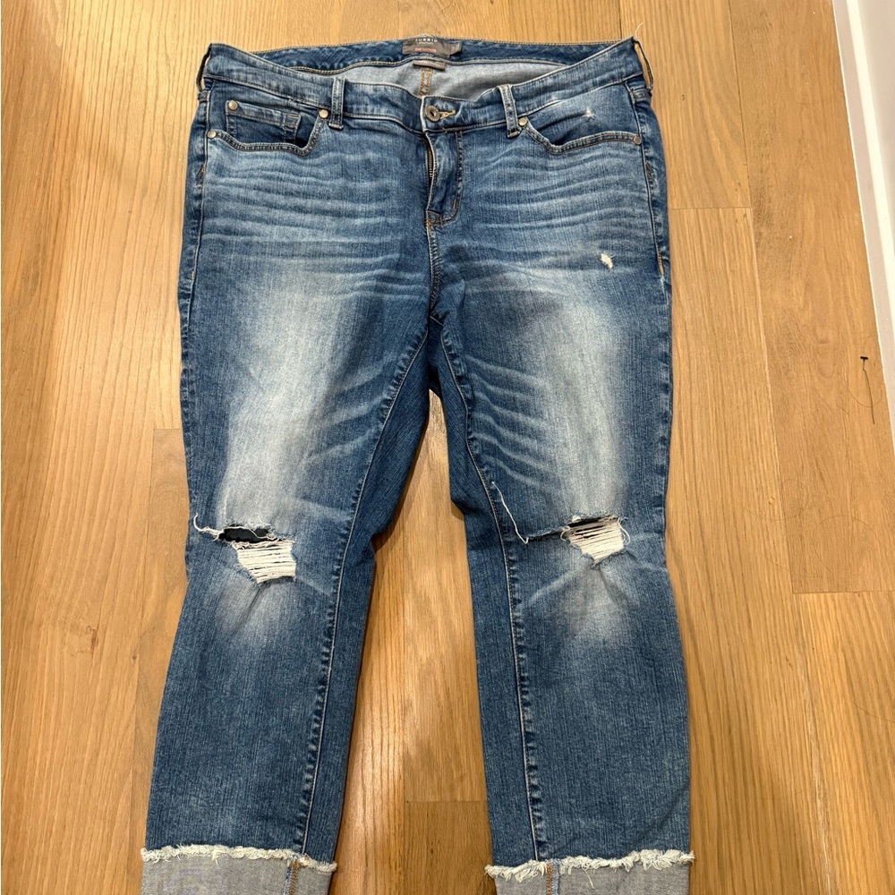 Torrid Dark Blue Distressed Cropped Jeans